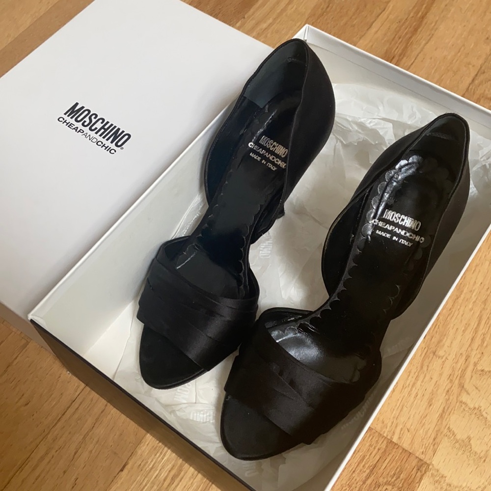 Moschino Cheap and Chic black satin heels.